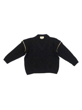 Gucci Detachable Sleeve Cable Knit S BK Wool 2-Way